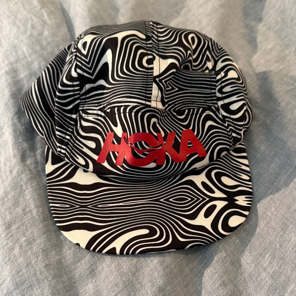 Hoka Black & White Pattern Cap with Red Logo